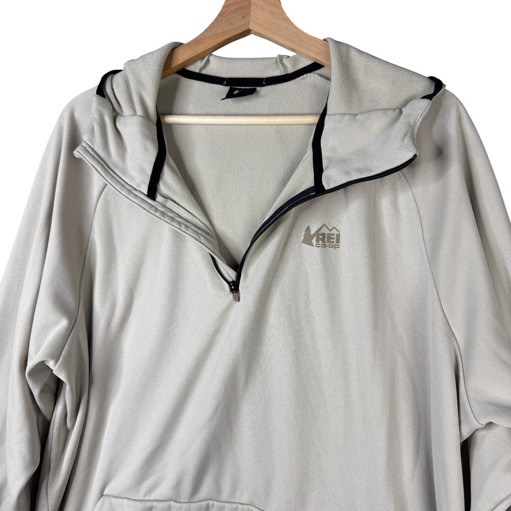 REI Co-op Men XL Beige 1/4 Zip Hooded Pullover Fleece Sweatshirt 193961